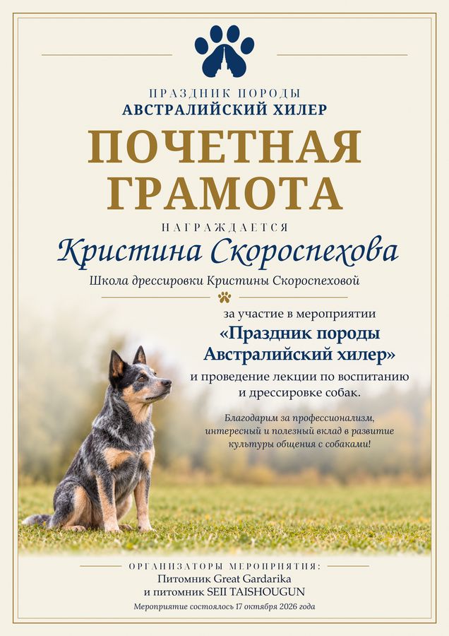 Грамоты к празднику породы, австралийский хилер, 2 из 3